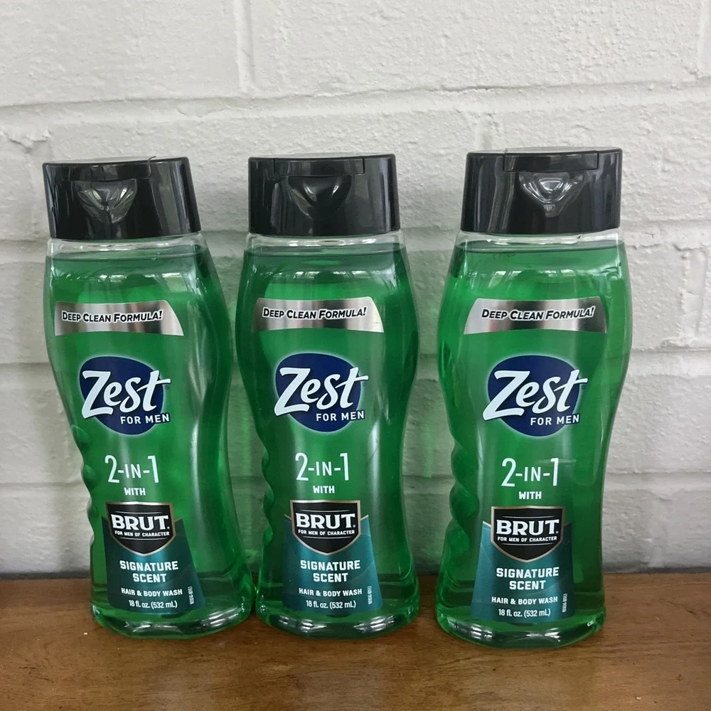 BL Zest For Men Hair & Body‎ Wash 2-In-1 Brut Signature Scent 18oz *Three Pack*